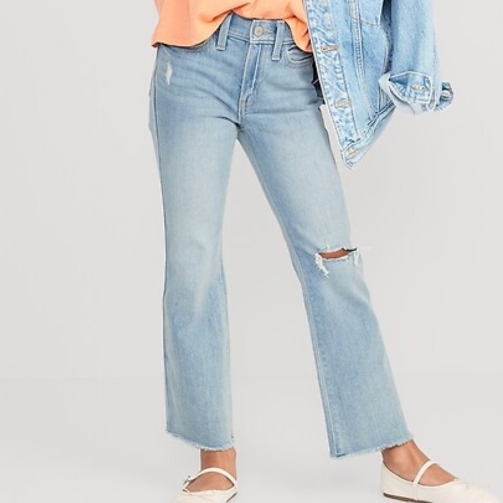 Old Navy High-Rise Flare Built-In Tough Ripped Jeans Girls Light Wash Sz 16 NWT